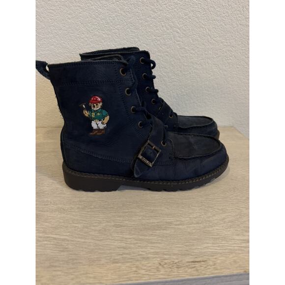 Polo Ralph Lauren Other - Polo Ralph Lauren Bear Ranger Navy Blue Leather Boots Men's Size 5 Women's 6.5